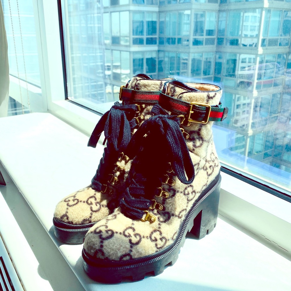 Authentic Gucci Print Wool Ankle Boots